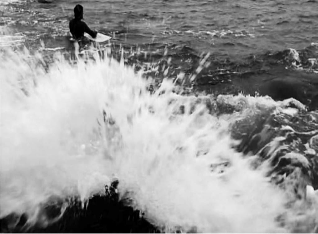 Peter Matthews Film Still Documenting the Artist Submerged in the Atlantic Ocean, England, During a Winter Storm in 2010