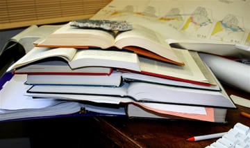 Stratigraphic sequence of books that accumulated while compiling the bibliography for Beyond Walden (2009).