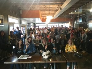 A photo from the stage of the crowd at the Sacramento poetry reading.